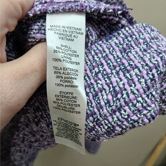 Chico's Tweed Textured Button Front Jacket Cotton Blend Purple Size 2 US Large - Picture 9 of 10